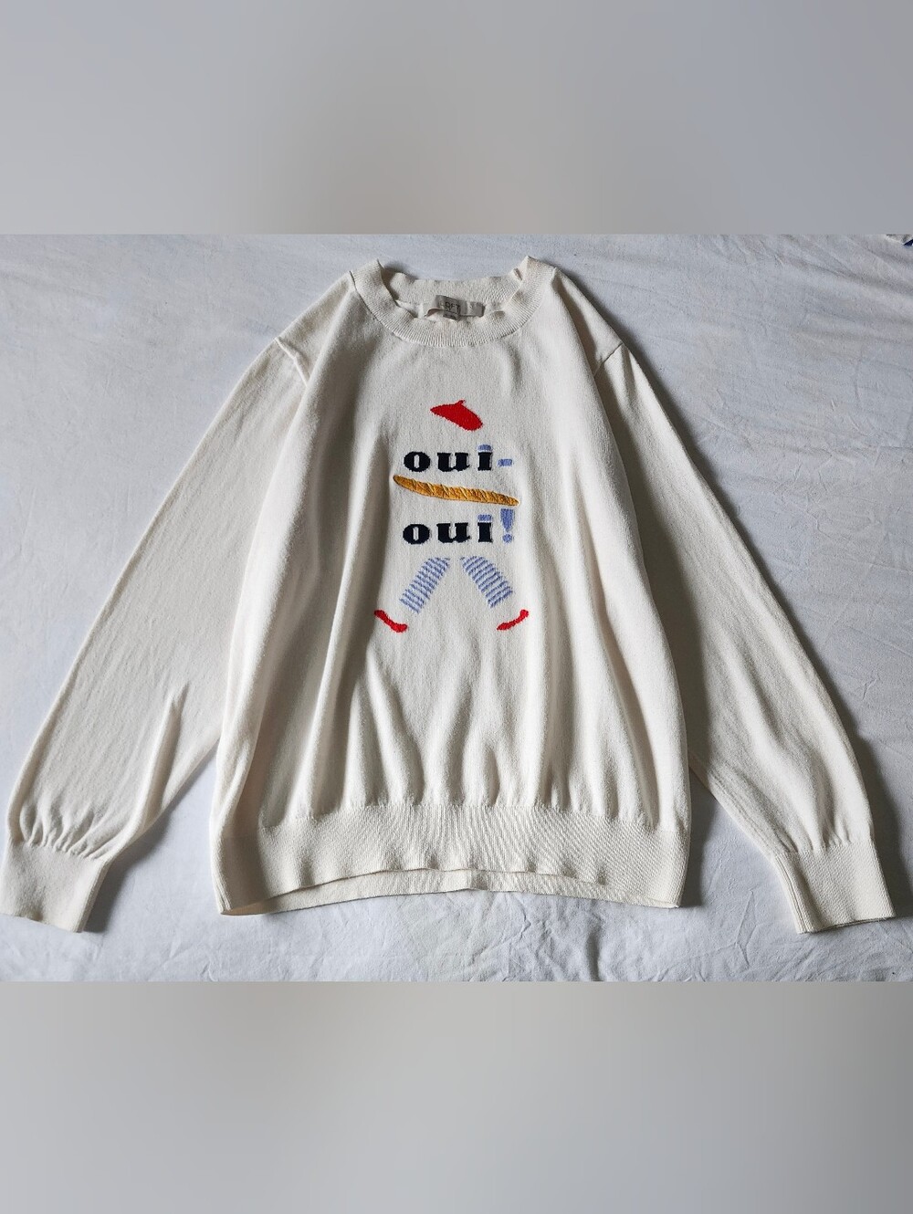 LOFT Cotton Cream French Graphic Crewneck Sweater